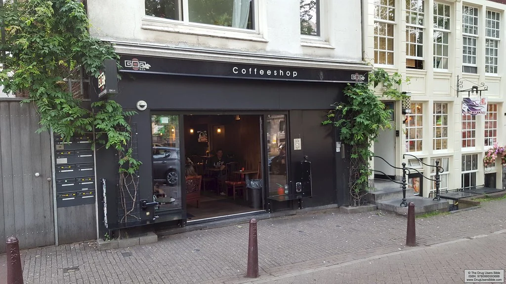 Goa coffeeshop on Kloveniersburgwal, archival photograph.