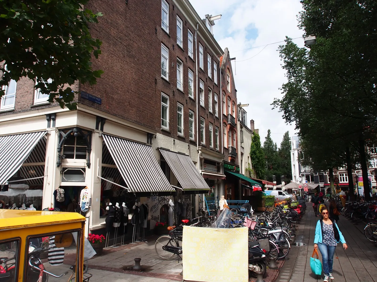 Coffeeshop Katsu storefront awning on Eerste van der Helststraat, archival photograph.